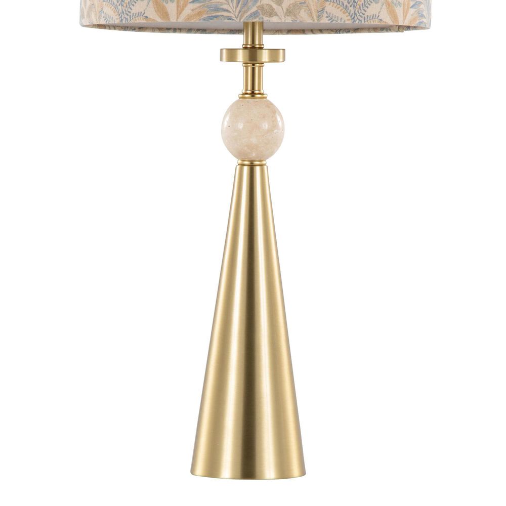 LumiSource Cone Travertine Table Lamp with Tan Leaf Shade in Gold (Set of 2), , large