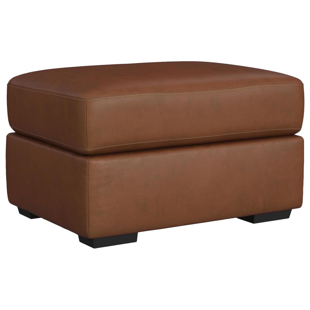 Flexsteel Henry Stationary Leather Chair and Ottoman Set in Caramel, , large