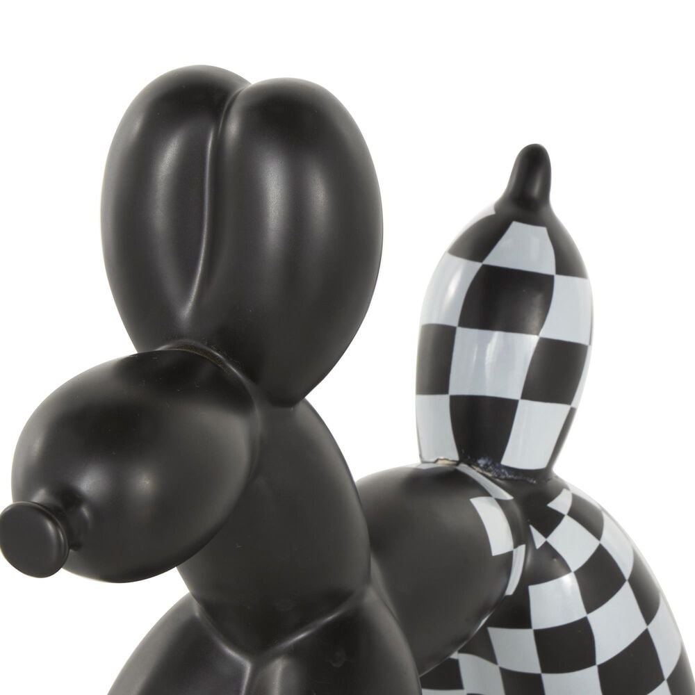 Maple and Jade 2-Piece Dog Balloon Decorative Sculpture Set with Checkered Accents in Matte Black and White, , large