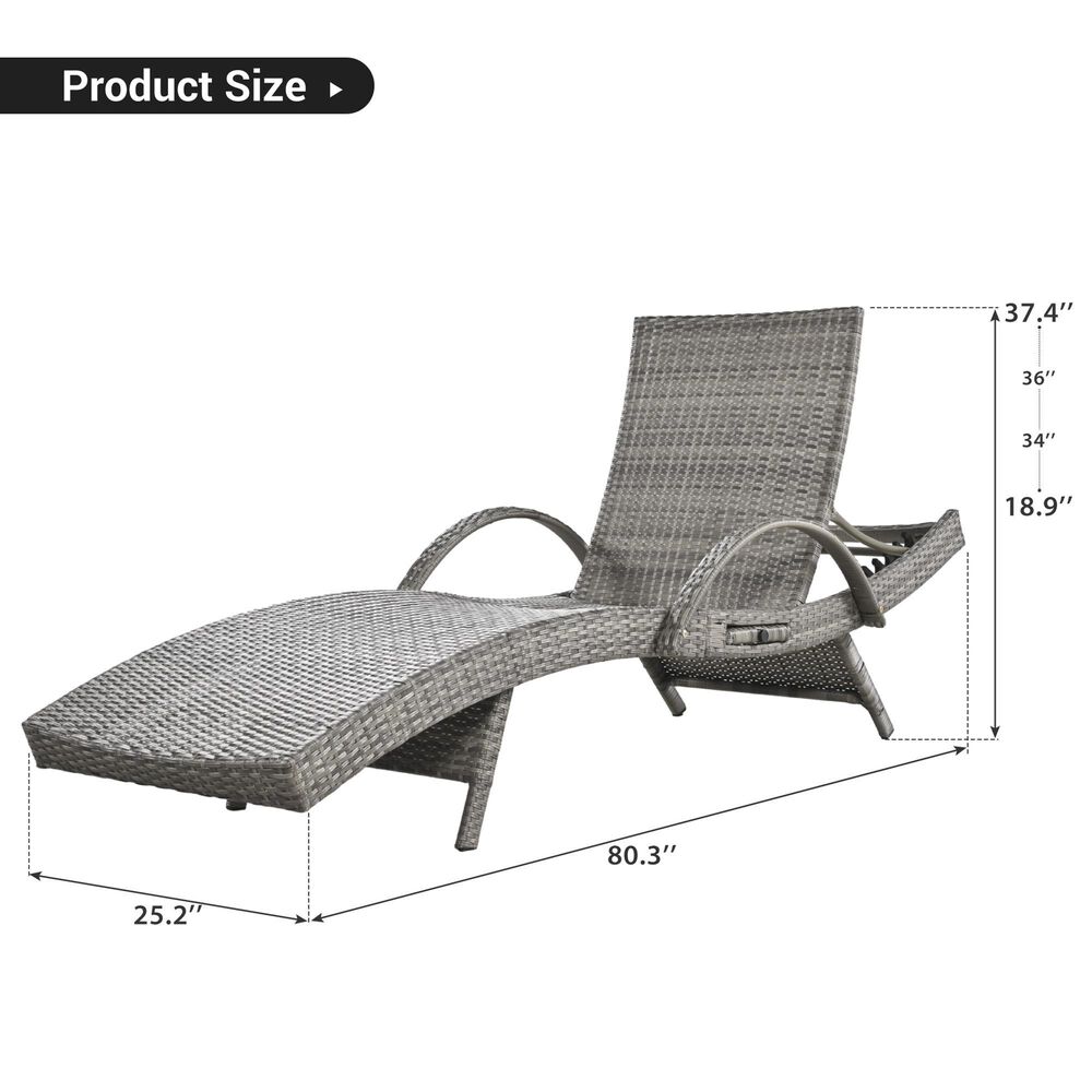 HOMLUX Outdoor Chaise Lounge in Grey (Set of 2), , large