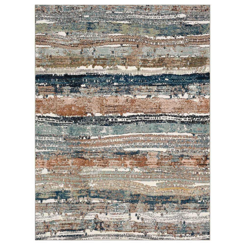 Karastan Epiphany Colorful Waves 8" x 10" Robin"s Egg Area Rug, , large