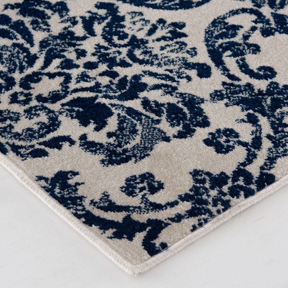 Central Oriental Terrace Tropic Sea Isle 7&#39;10&quot; x 9&#39;10&quot; Snow and Sapphire Area Rug, , large