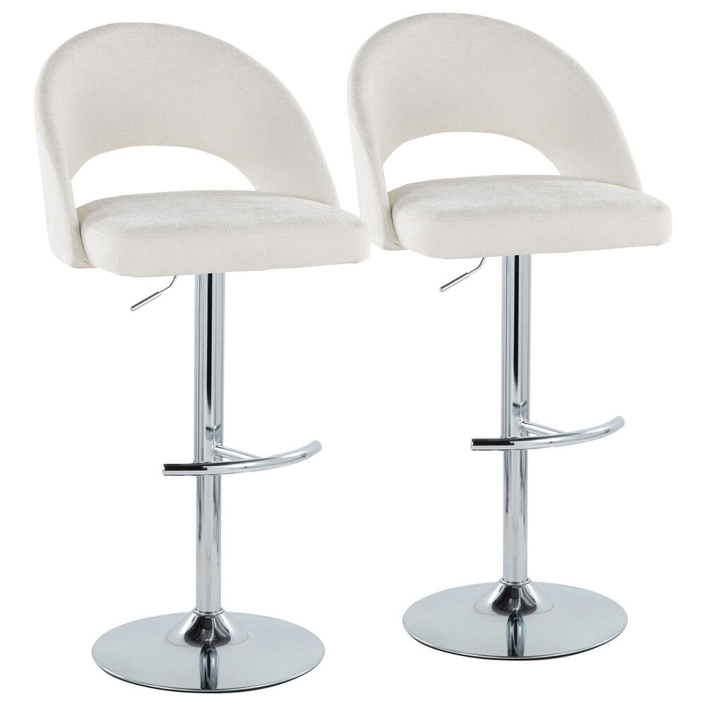 LumiSource Renee Adjustable Swivel Bar Stool with Cream Fabric Upholstery in Chrome (Set of 2), , large