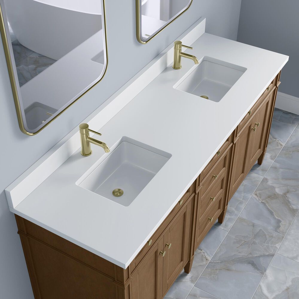 James Martin Brittany 72" Double Bathroom Vanity in Pecan with Single Hole 3 cm White Zeus Silestone Top and Rectangular Sinks, , large