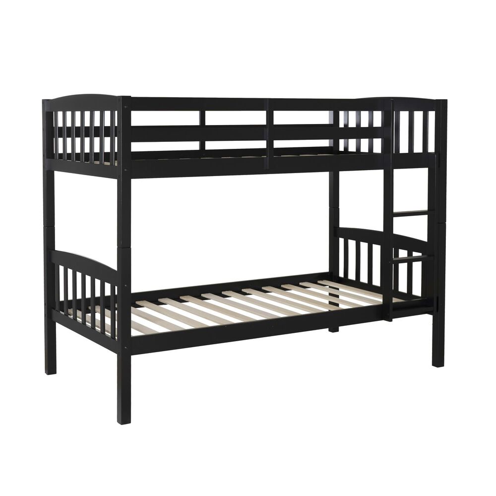 Linon Home Decor Twin Over Twin Bunk Bed in Black, , large