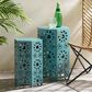 Hearth and Haven Eliana 2-Piece Outdoor Hexagon Metal Side Table Set with Sunburst Cut Out Design in Teal, , large
