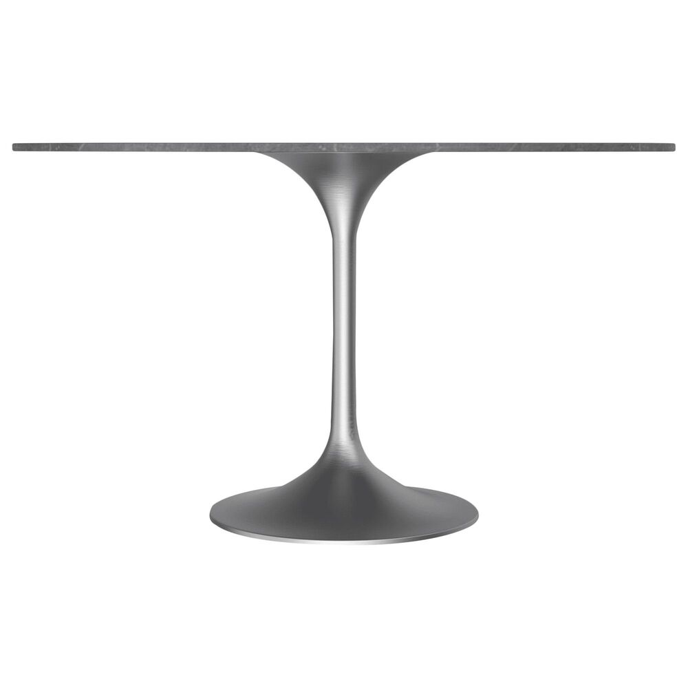Leisuremod LeisureMod Verve Collection 48 Round Dining Table, Brushed Chrome Base with Sintered Stone Grey Top, , large