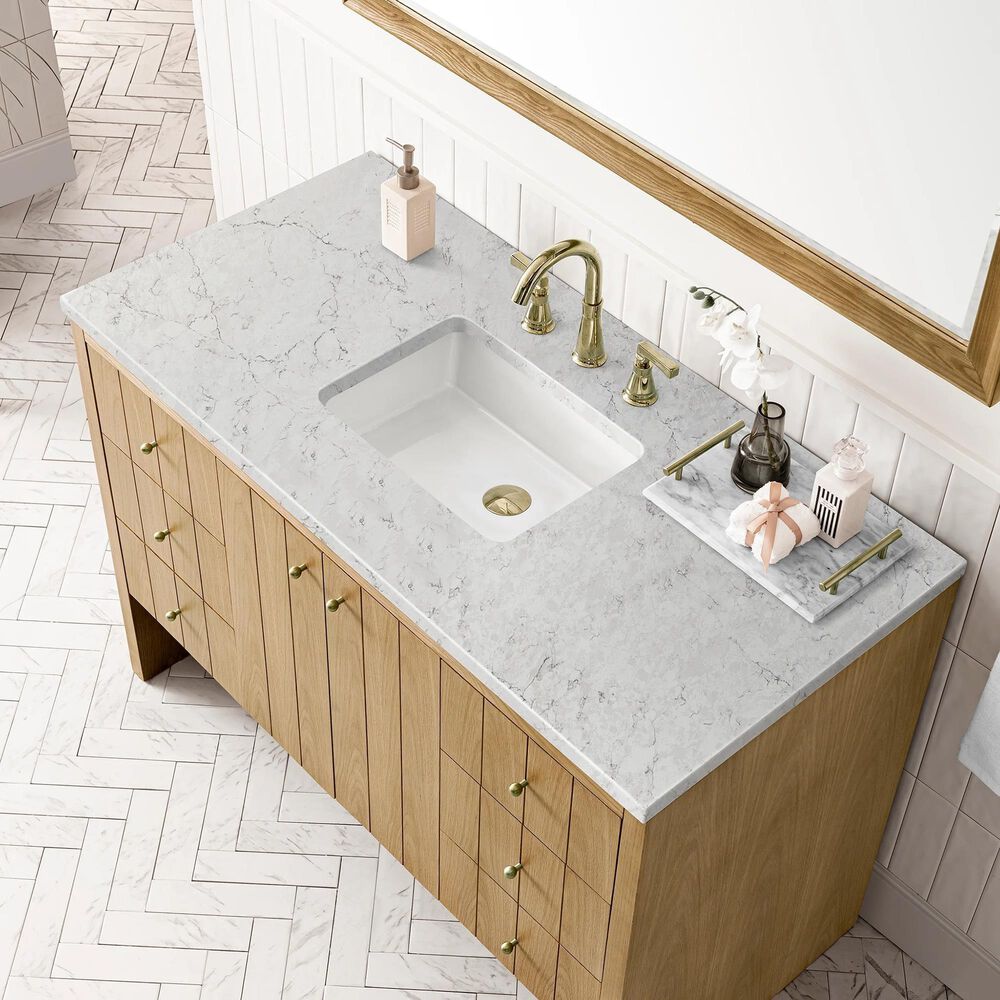 James Martin Vanities Hudson 48&quot; Single Bathroom Vanity in Light Natural Oak with 3 cm Eternal Jasmine Pearl Quartz Top and Rectangular Sink, , large