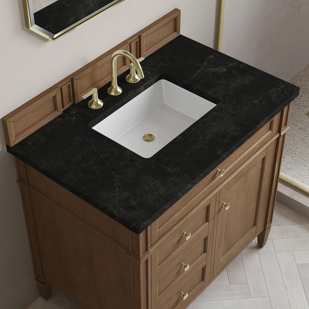 James Martin Brittany 36" Single Bathroom Vanity in Pecan with 3 cm Phantome Eclos Top and Rectangular Sink, , large