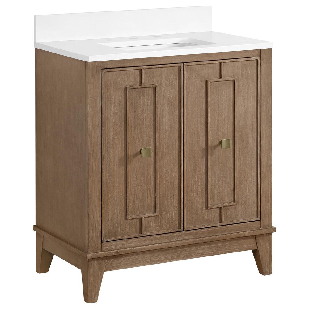 37B Kinsale 30" Single Bathroom Vanity Cabinet in Walnut Drift with White Composite Stone Top and Backsplash, , large