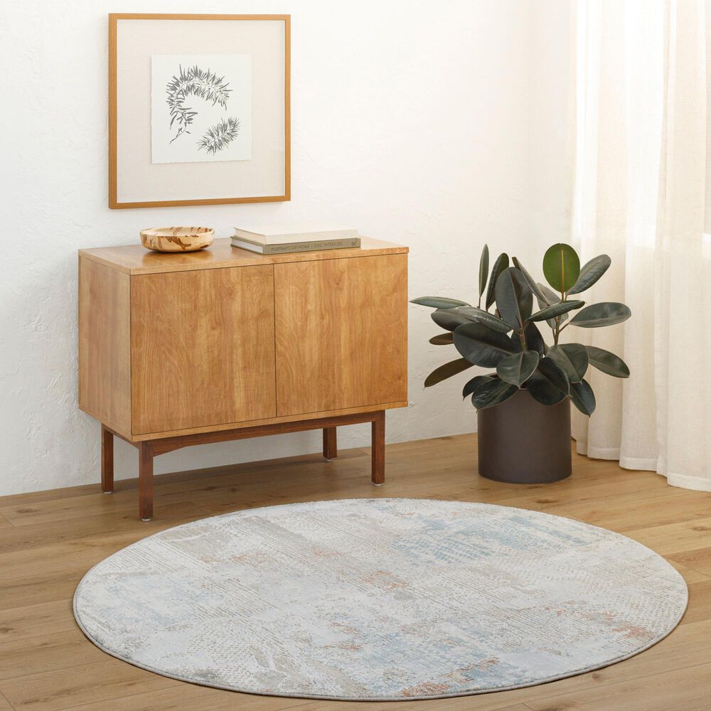 Surya Brunswick 6&#39;7&quot; Round Blue, Taupe, Cream, Seafoam, Olive and Tan Area Rug, , large