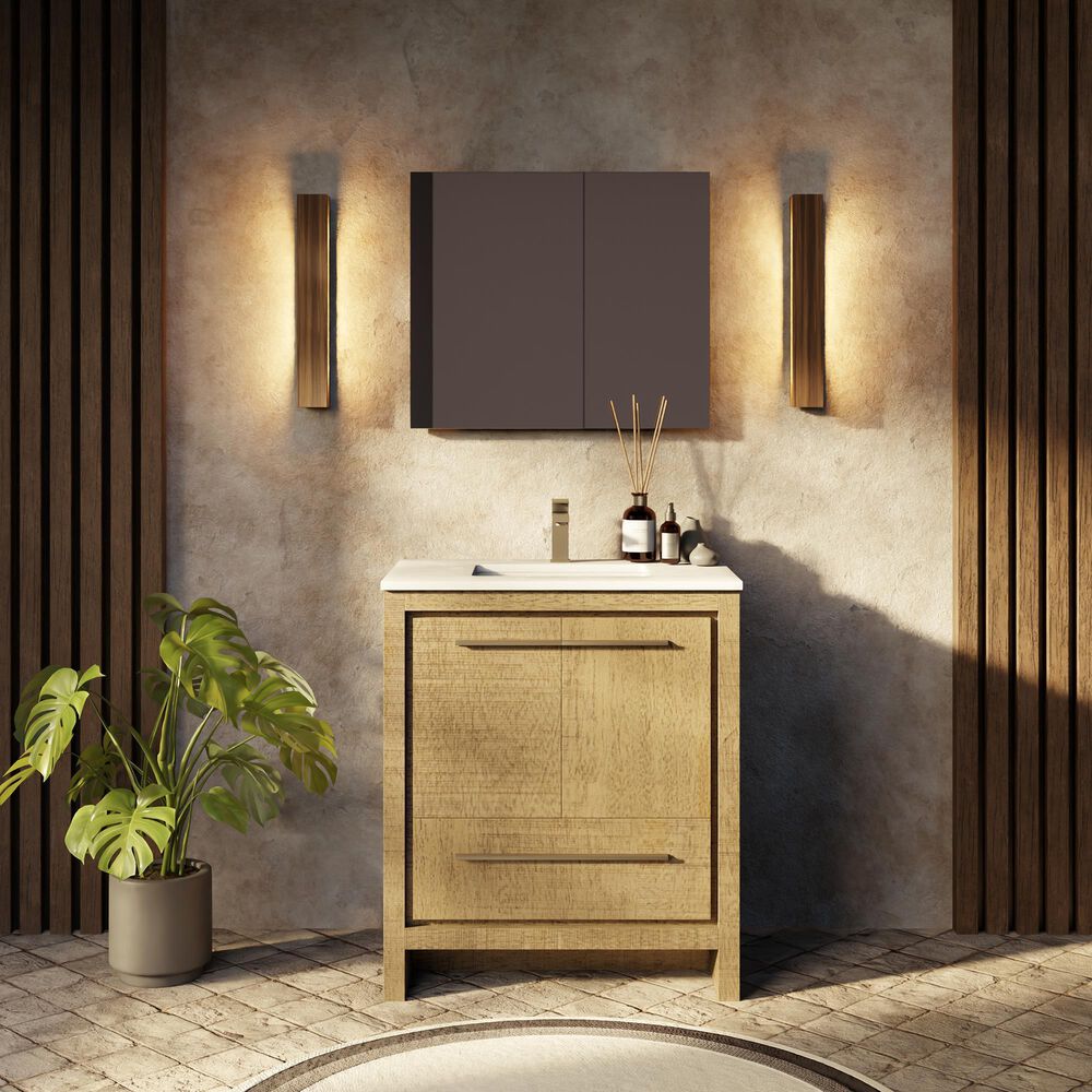 Lexora Home Lafarre 30&quot; Single Bathroom Vanity in Rustic Acacia with 2 cm White Cultured Marble Top and Rectangular Sink, , large