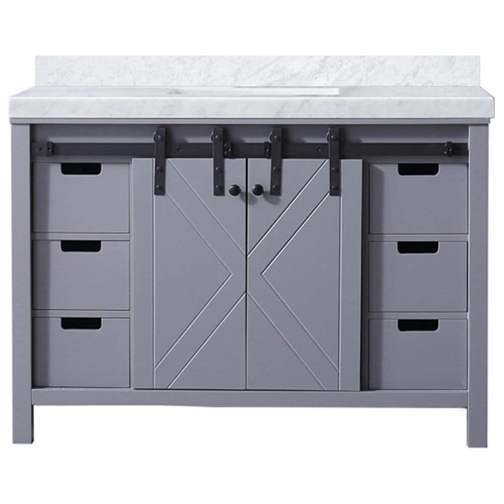 Lexora Home Marsyas 48" Single Bathroom Vanity in Dark Grey with White Carrara Marble Top and Rectangular Sink, , large