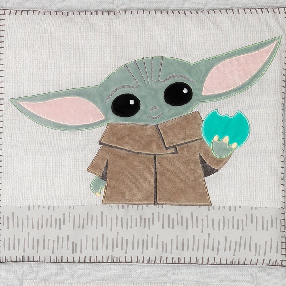 Lambs and Ivy Star Wars The Child Baby Yoda 3-Piece Baby Crib Bedding Set in Taupe, Gray, Green and White, , large
