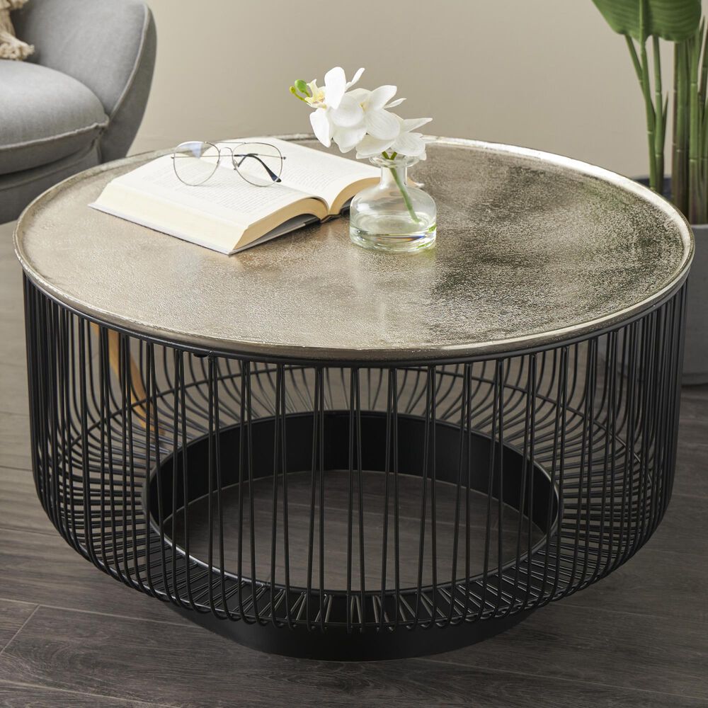 Maple and Jade Open Frame Wire Coffee Table in Black and Silver, , large