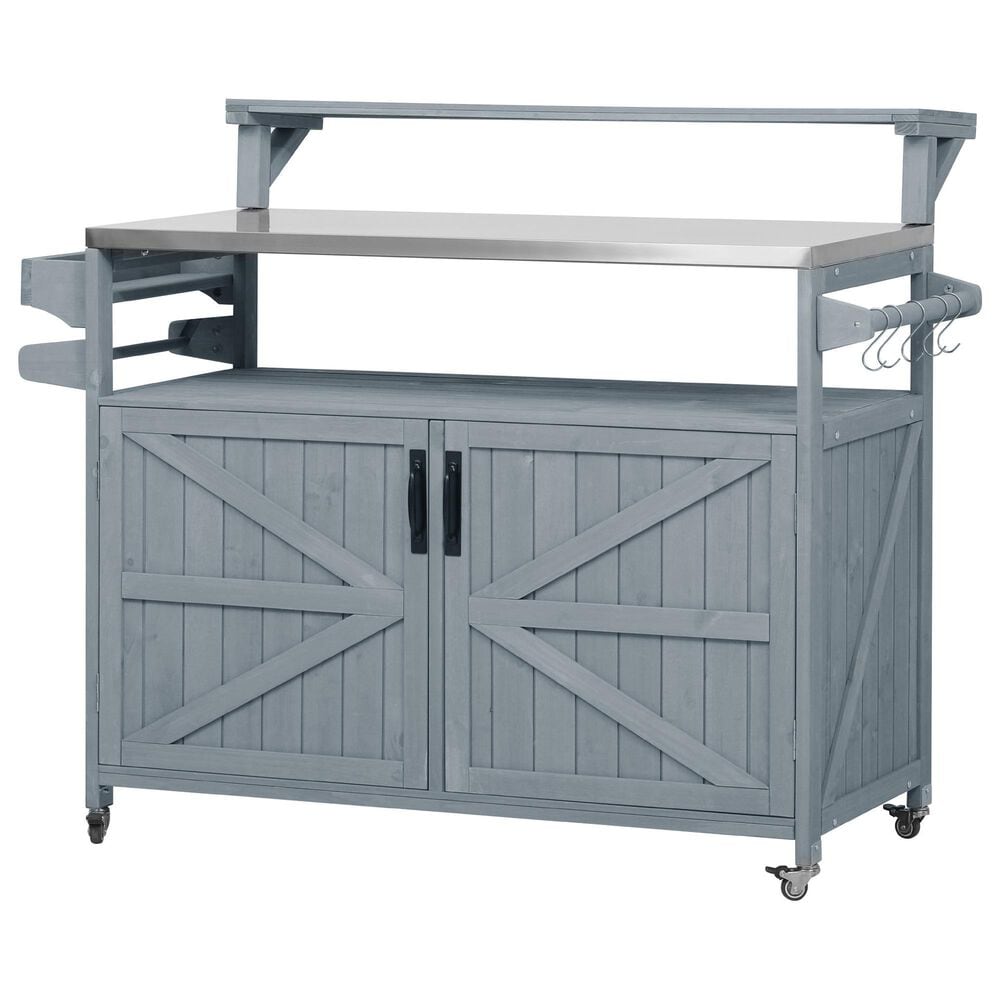 HOMLUX 53" Outdoor Kitchen Island in Grey Blue and Stainless Steel, , large