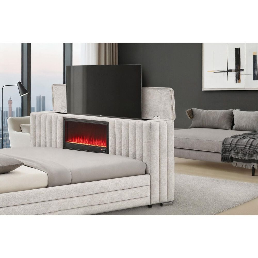 Global Furniture USA Elias King Bed with Speaker, TV lift, and Fireplace, , large