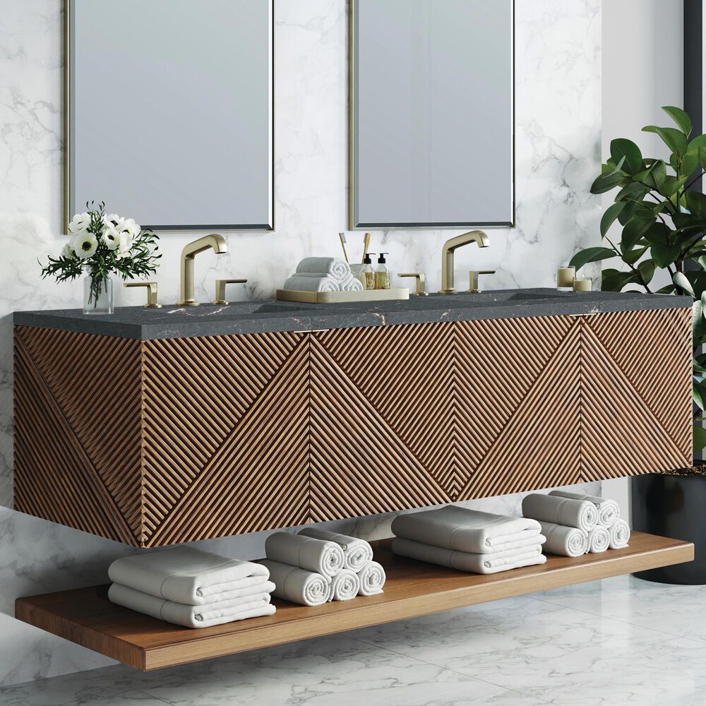 James Martin Vanities Marcello 72" Wall Mounted Double Bathroom Vanity in Chestnut with 3 cm Parisien Bleu Quartz Top and Rectangular Sinks, , large