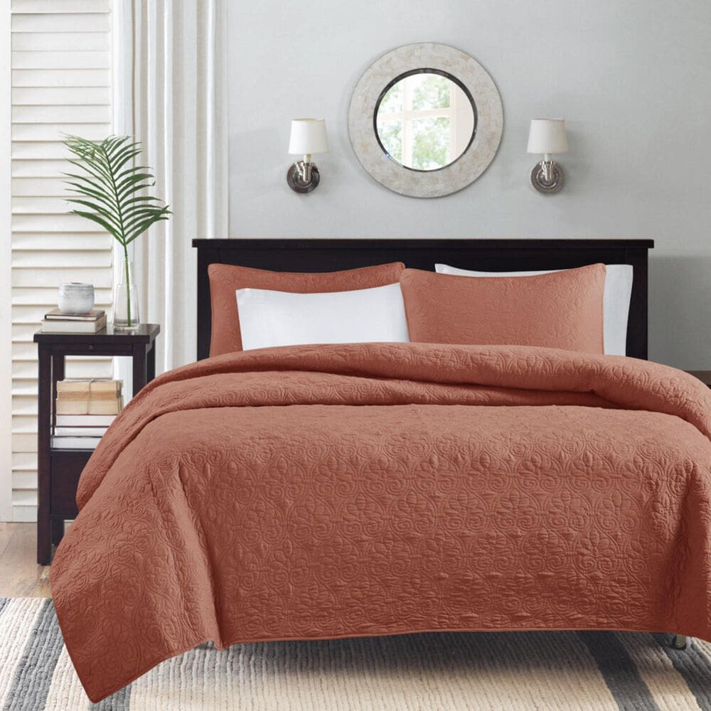 Hampton Park Quebec 3-Piece Full/Queen Quilt Set in Clay Red, , large