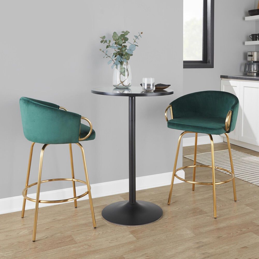 LumiSource Claire Swivel Counter Stool with Green Velvet Upholstery in Gold (Set of 2), , large