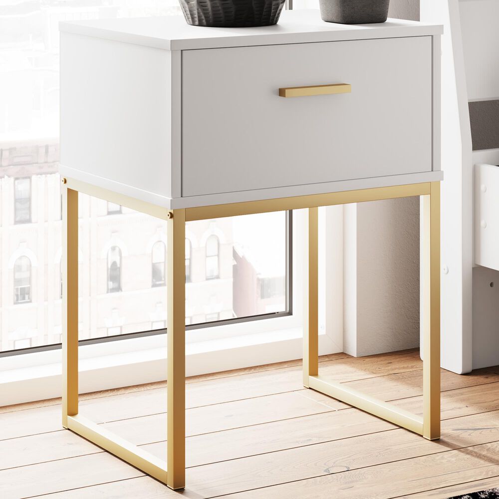 Ashley Socalle 1-Drawer Nightstand in Matte White and Gold, , large