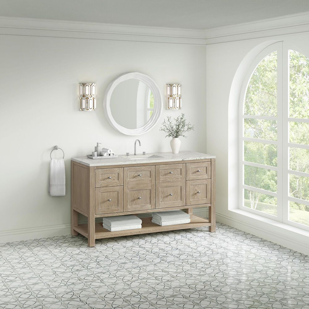 James Martin Vanities Breckenridge 60&quot; Single Bathroom Vanity in Whitewashed Oak with 3 cm Victorian Silver Quartz Top and Rectangular Sink, , large