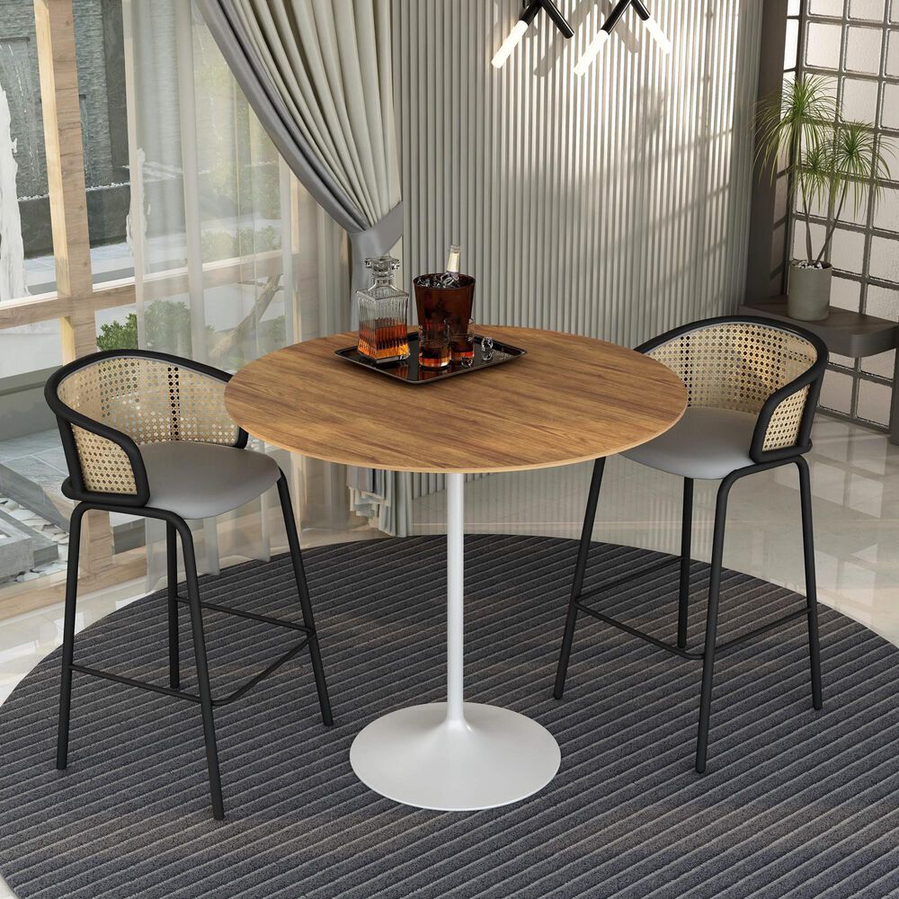 Leisuremod LeisureMod Verve Collection Modern Bar Height Table White Base with 48 Round Cognac Brown MDF Top, , large