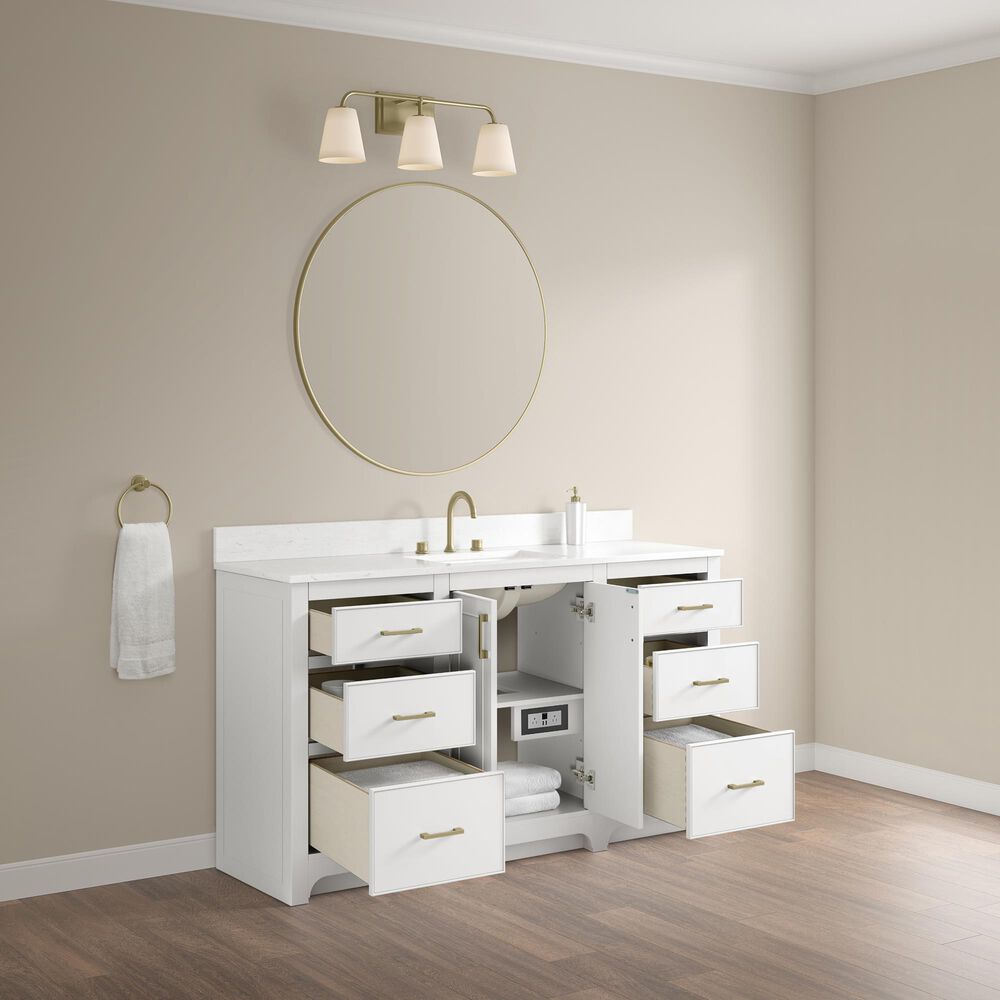 37B Lucerne 60" Single Bathroom Vanity in Bright White with Marble Top and Backsplash, , large