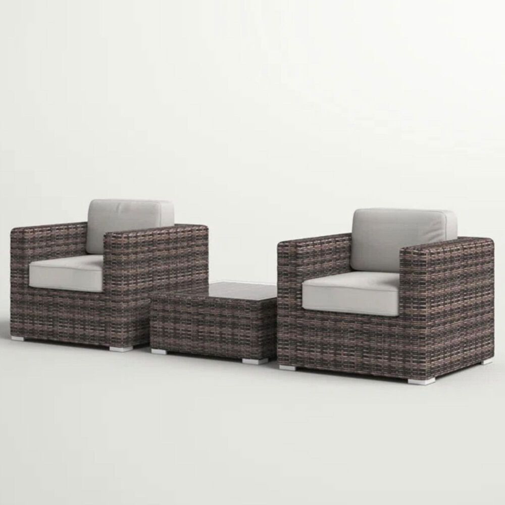 Hearth and Haven 3-piece Outdoor Wicker Conversation Set with Glass-Top Coffee Table in Gray, , large