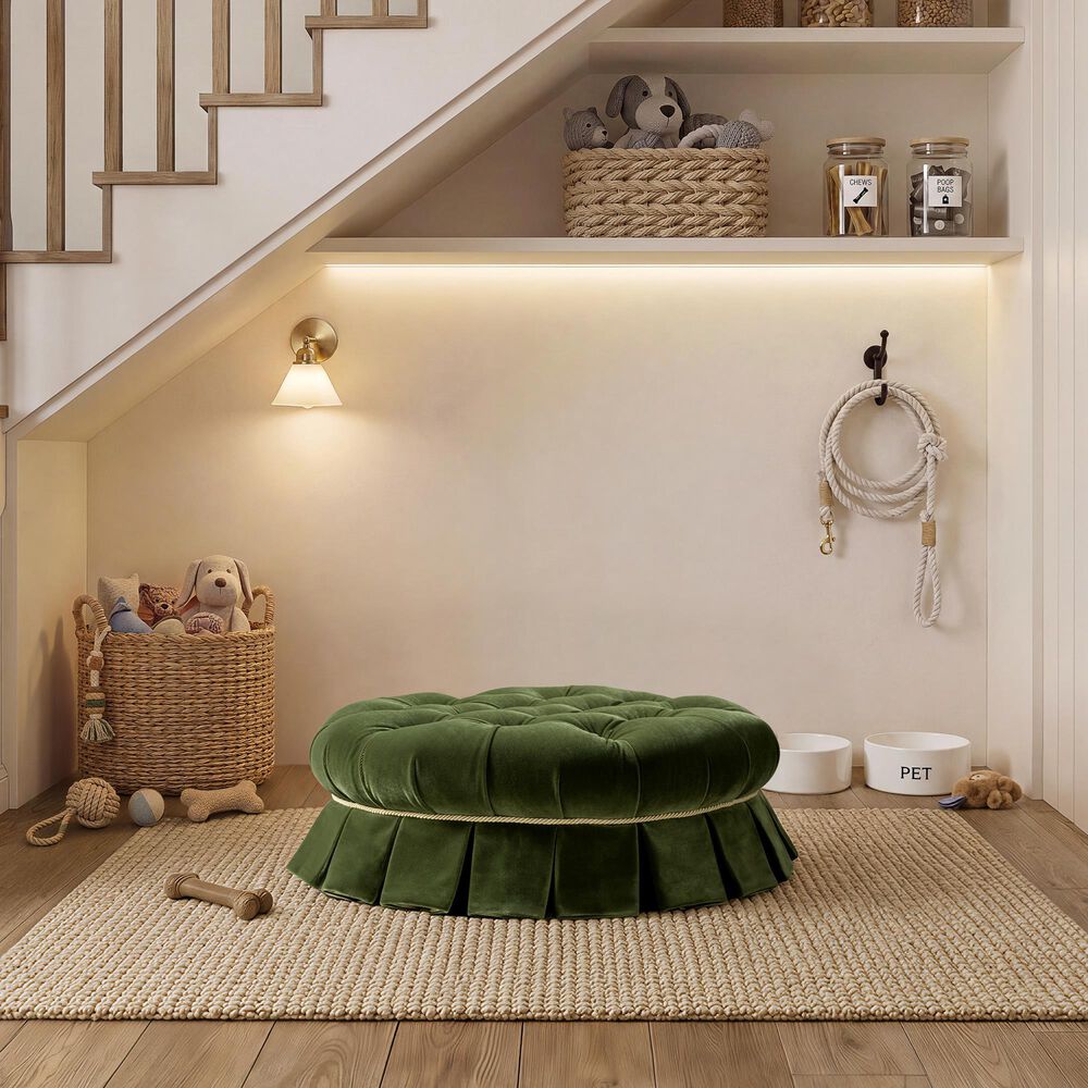 Jennifer Taylor Home Roquefort 24.5" Dog Sofa Bed with Box-Pleated Skirt in Olive Green, , large