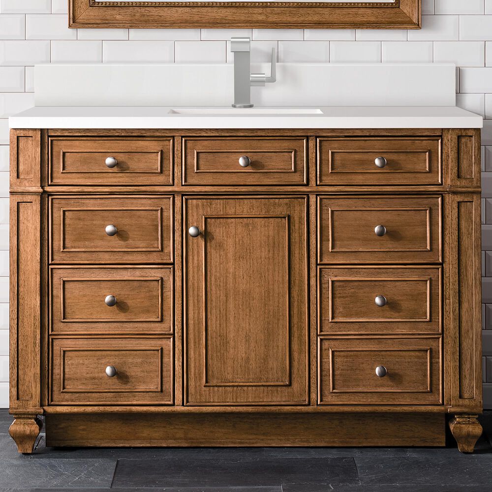 James Martin Vanities Bristol 48&quot; Single Bathroom Vanity in Saddle Brown with Single Hole 3 cm White Zeus Quartz Top and Rectangular Sink, , large