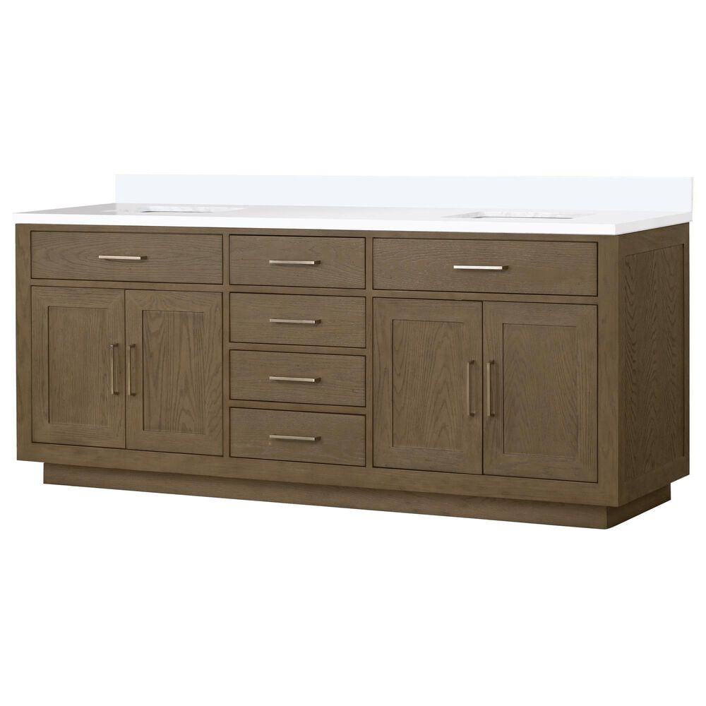 Lexora Home Abbey 80" Double Bathroom Vanity in Grey Oak with 2 cm White Cultured Marble Top and Rectangular Sinks, , large