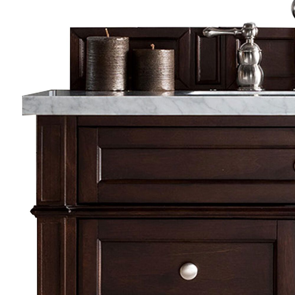 James Martin Vanities Brittany 36&quot; Single Bathroom Vanity in Burnished Mahogany with 3 cm Carrara White Marble Top and Rectangle Sink, , large