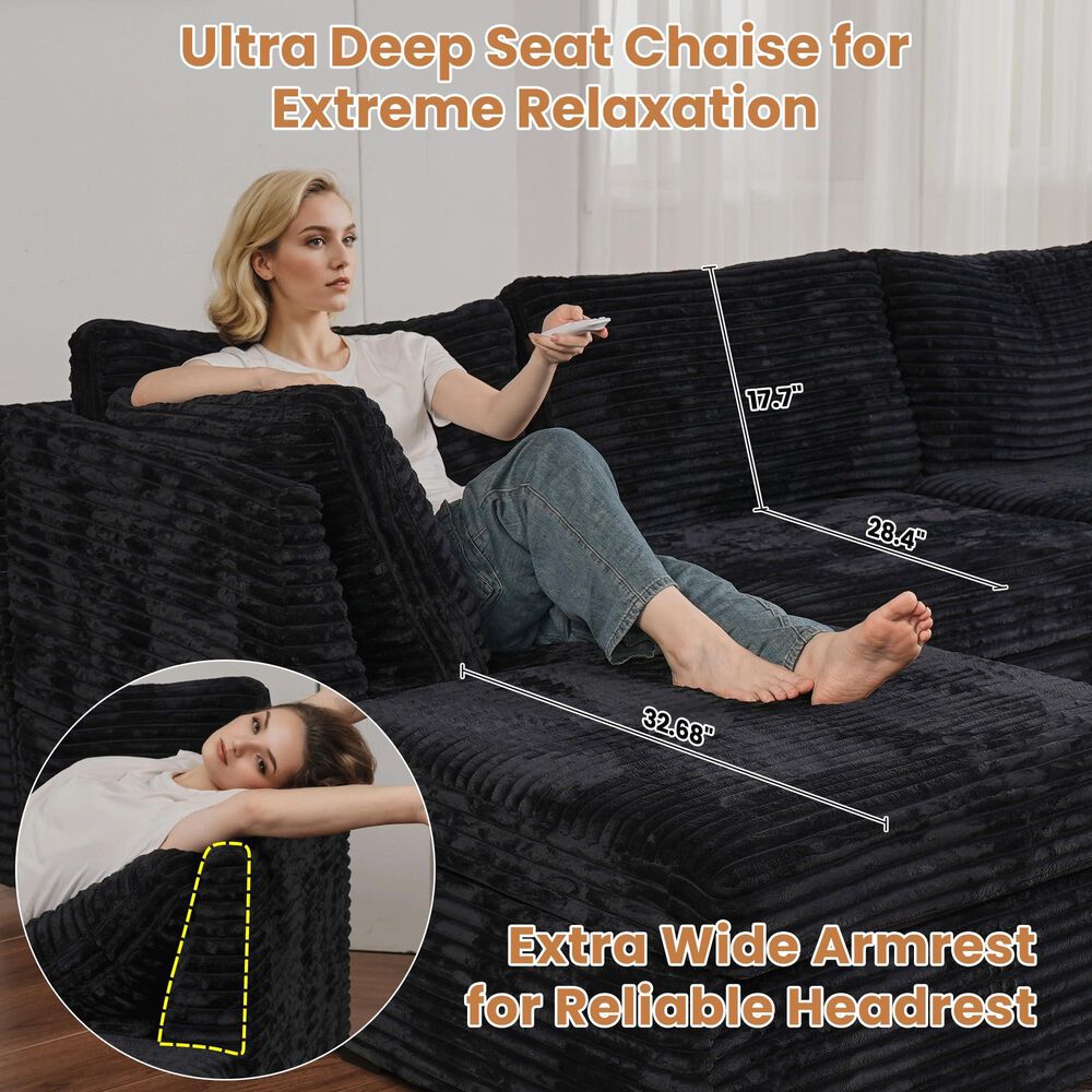 Noviland HOMLUX 5-Piece Mod Sectional with Chaise in Black, , large