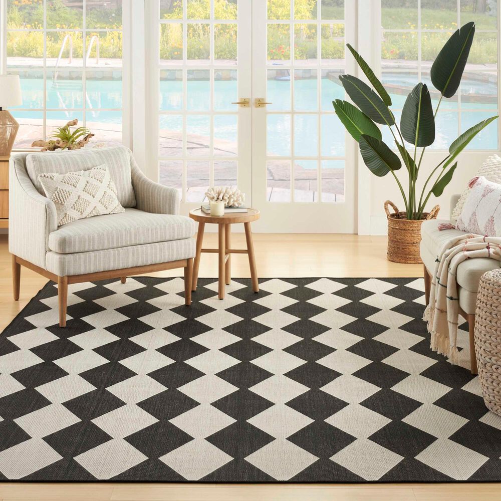 Nourison Positano Geometric Black 8&#39; x 10&#39; Indoor/Outdoor Area Rug, , large