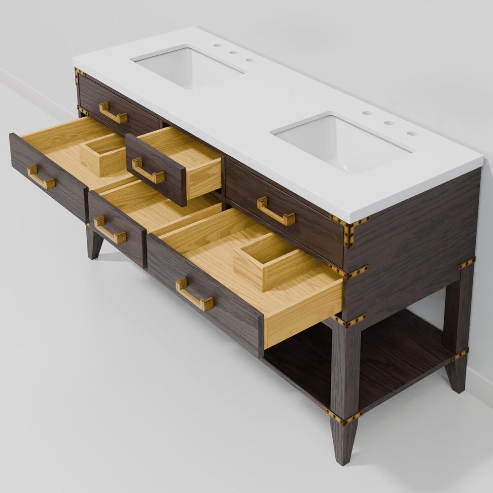 Lexora Home Norwalk 60" Double Bathroom Vanity in Brown Oak with White Quartz Top and Rectangular Sinks, , large