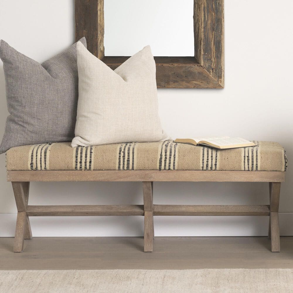 Mercana Solis Accent Bench with Beige and Black Stripe Cushion Seat in Brown, , large