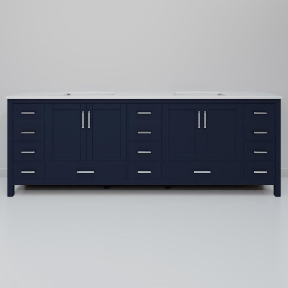 Lexora Home Jacques 84" Double Bathroom Vanity in Navy Blue with 2 cm White Cultured Marble Top and Rectangular Sinks, , large