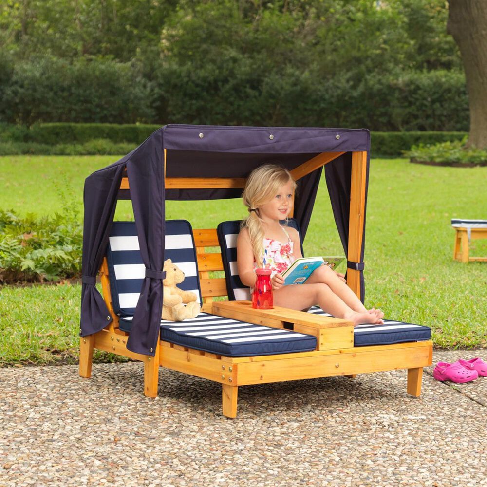 Kidkraft Double Chaise Lounge with Cupholders in Honey/Navy, , large