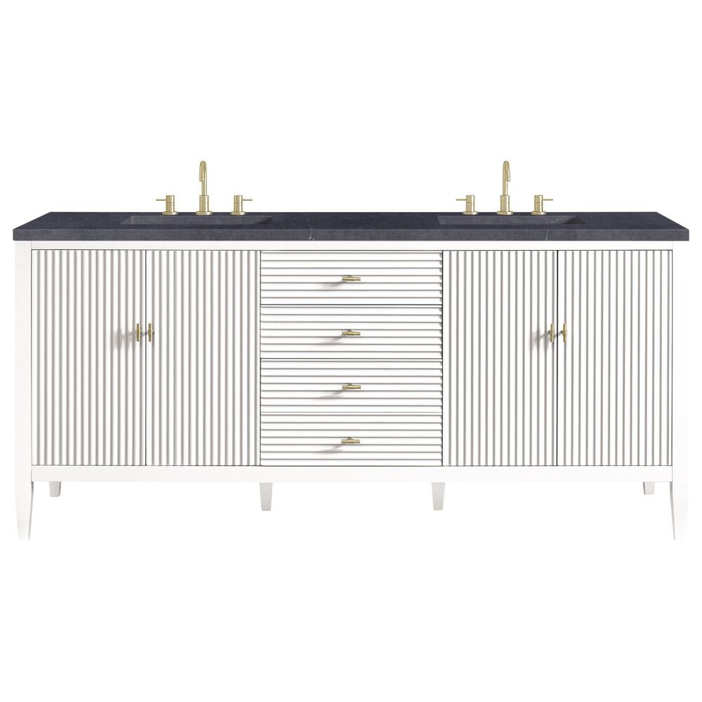 James Martin Vanities Myrrin 72&quot; Double Vanity in Bright White with 3 cm Charcoal Soapstone Quartz Top, , large