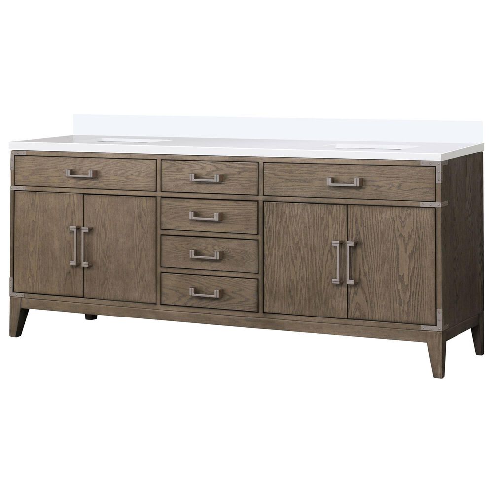 Lexora Home Laurel 80" Double Bathroom Vanity in Grey Oak with White Quartz Top and Rectangular Sinks, , large