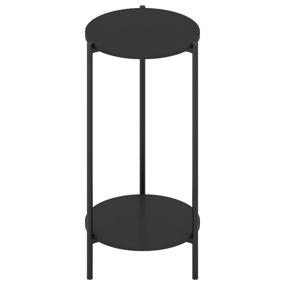 HOMLUX 2-Tier Modern Tall Round Side End Table with Sturdy Metal Leg in Americano and Black, , large