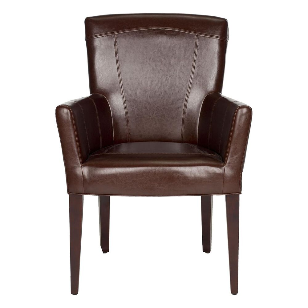 Safavieh Dale Leather Arm Chair in Brown, , large
