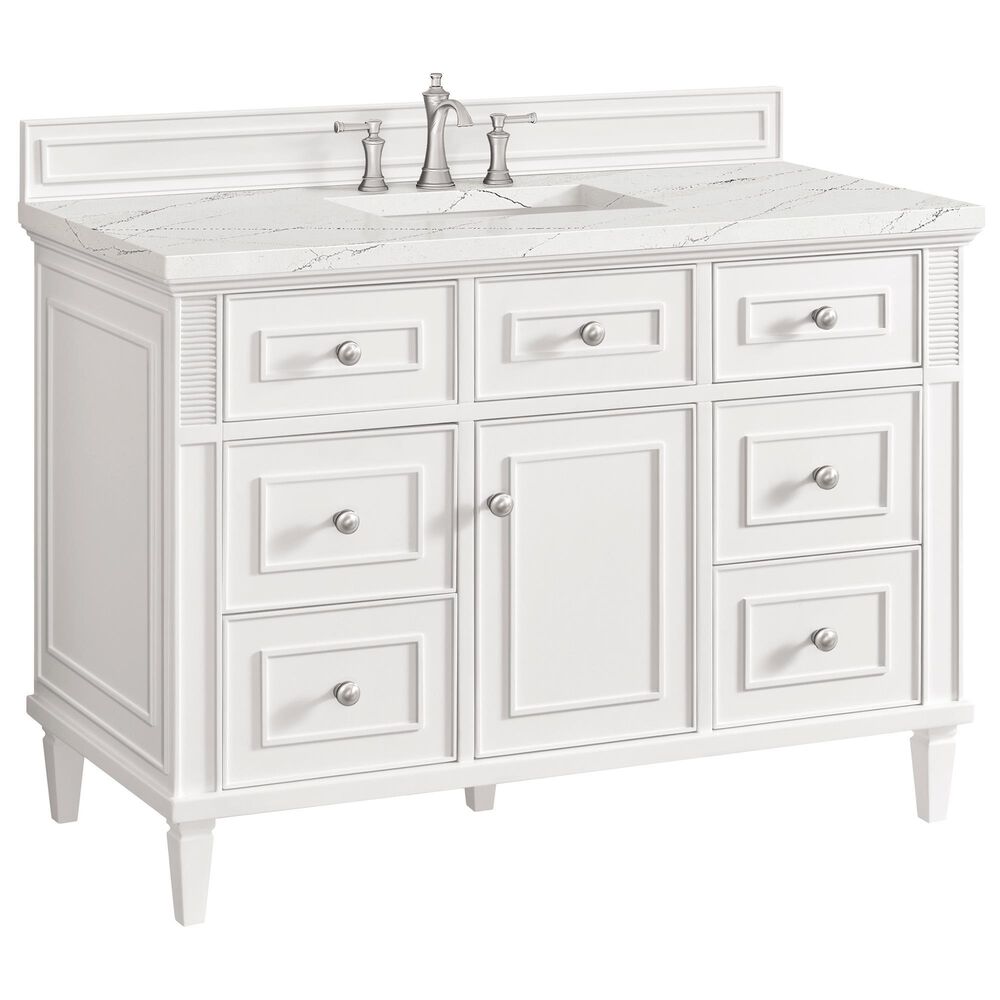 James Martin Vanities Lorelai 48" Single Vanity in Bright White with 3 cm Ethereal Noctis Quartz Top, , large