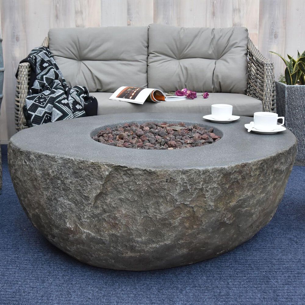 Elementi Fire Boulder Oval Liquid Propane Fire Table in Gray, , large