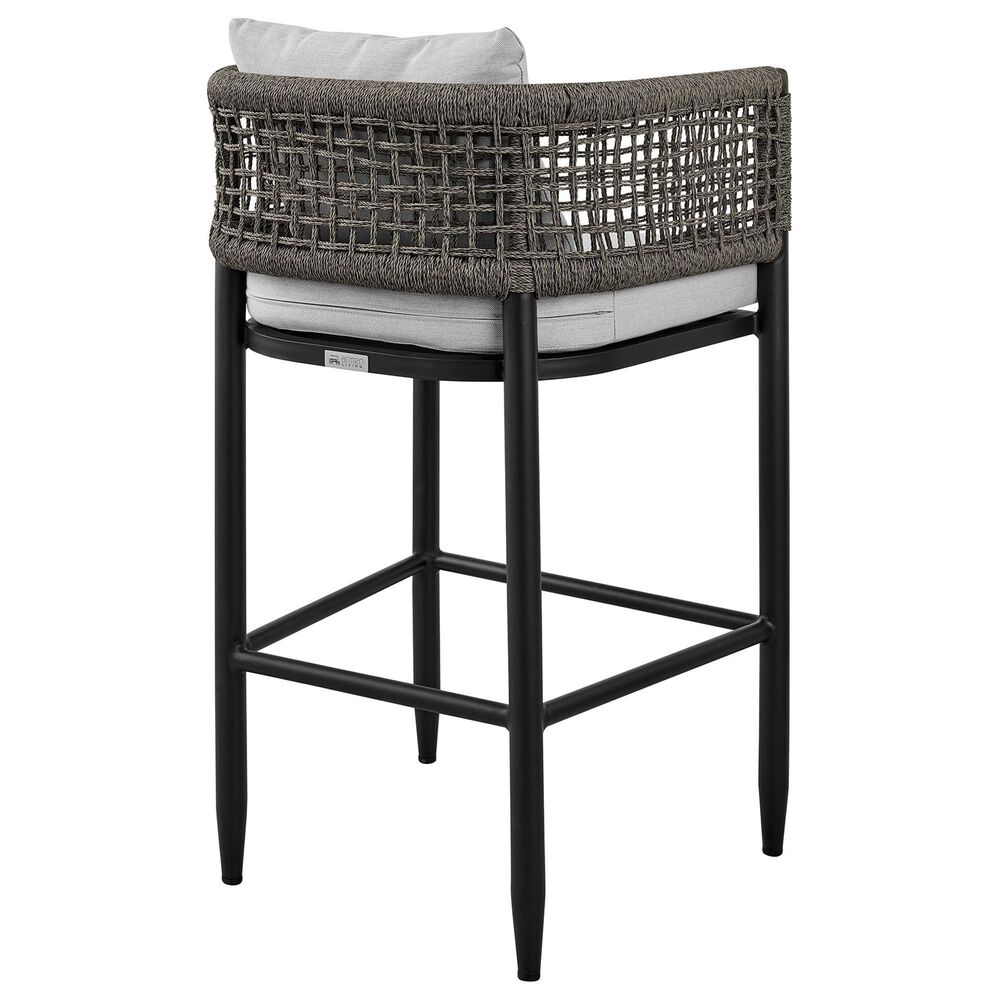 Armen Living Alegria Patio Counter Height Bar Stool with Gray Cushion in Black, , large