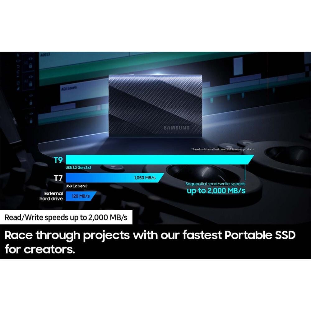 Samsung Portable SSD T9 USB 3.2 Gen2x2 1TB in Black, , large
