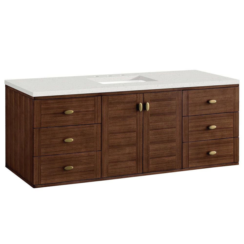 James Martin Vanities Amberly 60&quot; Single Bathroom Vanity in Mid-Century Walnut with 3 cm Lime Delight Quartz Top and Rectangular Sink, , large