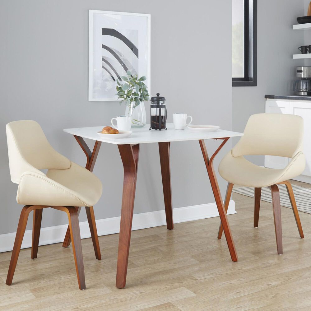 LumiSource Fabrico Side Chair with Cream Faux Leather Cushion in Walnut (Set of 2), , large