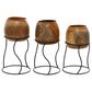 Maple and Jade Rustic Wood Vase with Iron Stand in Brown and Black (Set of 3), , large
